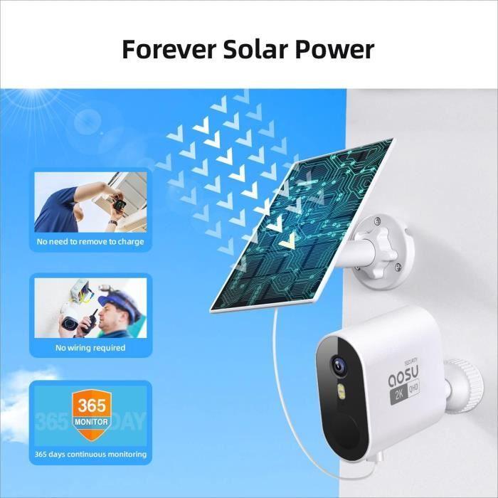 Caméra de Surveillance - AOSU - WirelessCam Pro - 2K - Vision nocturne - Alimentation solaire