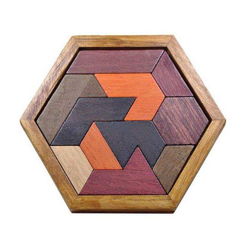 Professional Hexagon Geometric Puzzle Wooden Brain Puzzles for Adults & Kids IQ Challenge Logic Training Edcuational Toys Gifts