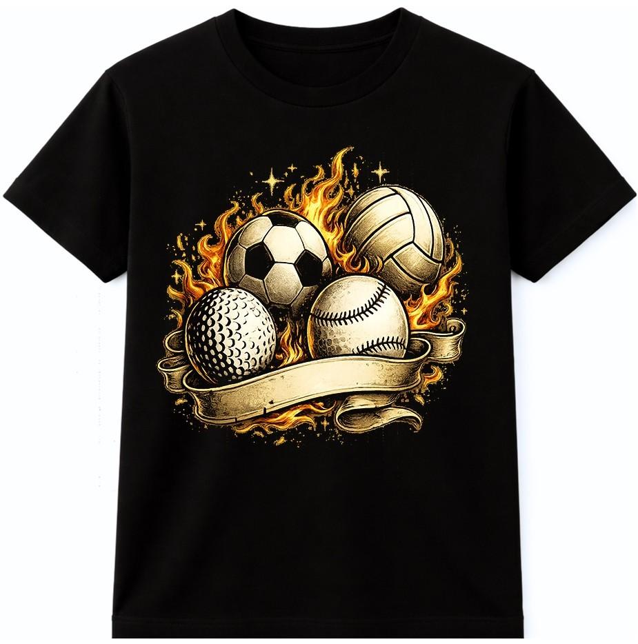 Sports Balls T-Shirt Soccer Volleyball Baseball Golf Athletic Graphic Fan Tee