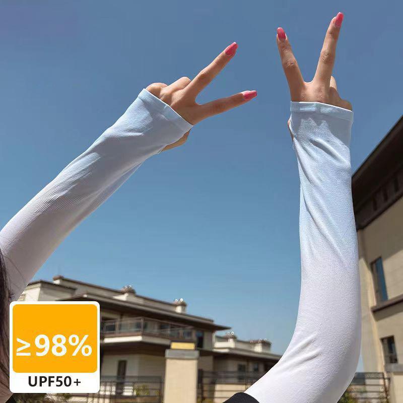 UPF50+ Arm Sleeves Ice Fabric Breathable Quick Dry Running Sportswear Sun UV Protection Long Arm Cover Mountaineering Gloves