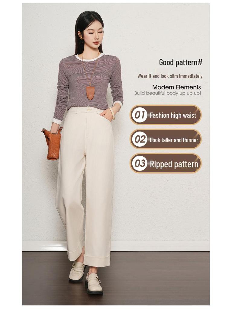 2025 Women's Small Size Cotton Linen Wide Leg Pants - Versatile, Slimming, Casual for Spring & Autumn