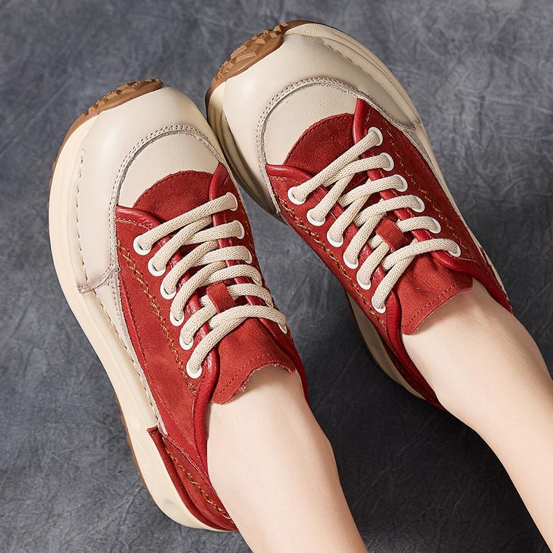Fashion GKTINOO Sneakers Women New Genuine Leather Retro Flats Thick soled Lace-Up Spring Autumn Lady Handmade Flat Casual Shoes Women