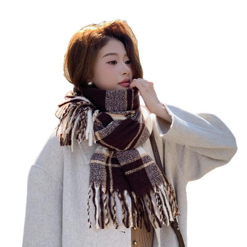 Atmosphere Maillard Plaid Scarf Women's Winter Autumn and Winter New Versatile Warm Scarf Student