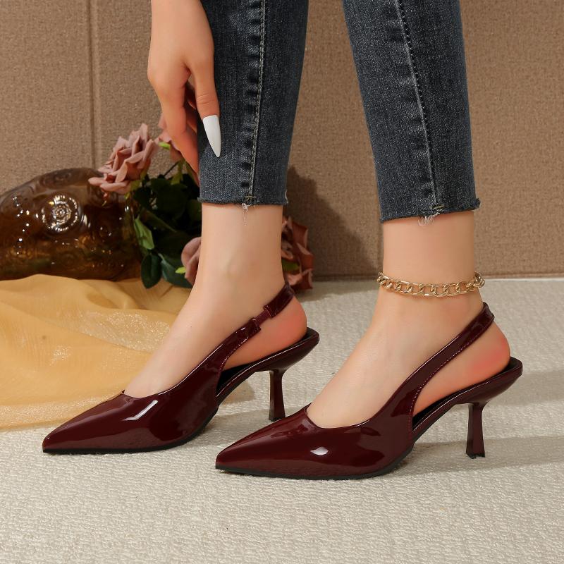 Fashion Sexy Pointed Toe Sling Back Pumps Women 2025 Summer Patent Leather Thin High Heels Shoes Woman Classic Solid Black Office Shoes