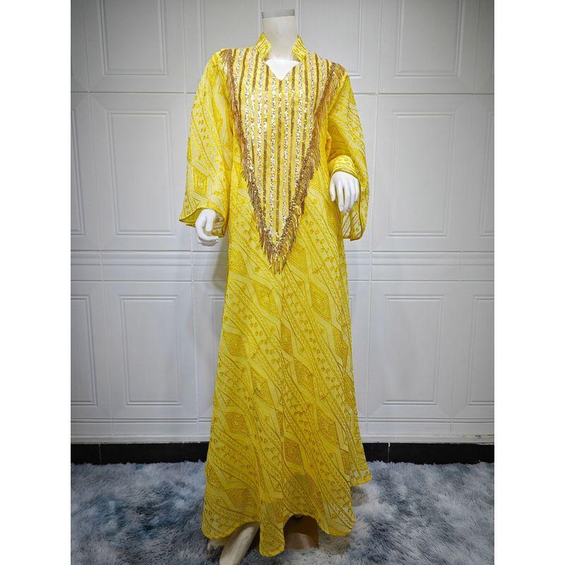 Middle East Evening dress Arab Dubai Dress Robe Mesh Embroidery Sequins Women clothes Tassel Dress Dress