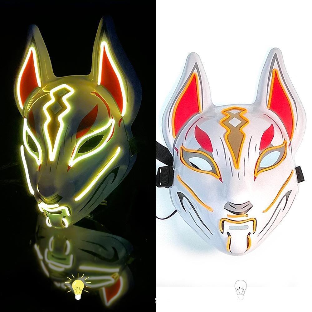 High Quality PVC Japanese Fox Mask Full Face Reusable Halloween Costume Mask Durable LED Neon Light Mask