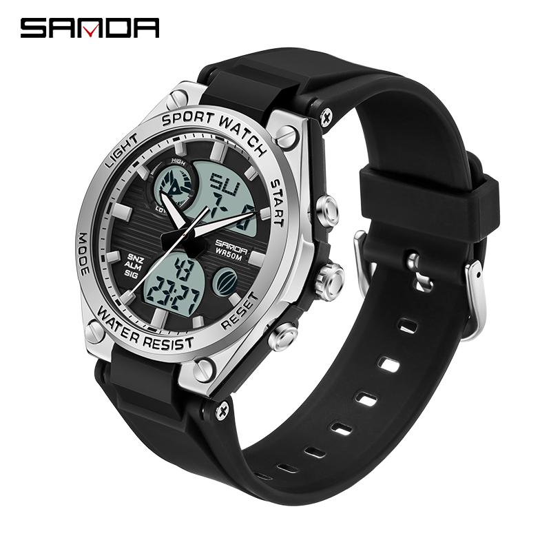 SANDA New Digital Women Watches Student Sports Chronograph Calendar Lady Quartz Wristwatch Waterproof Girl Electronic Clock