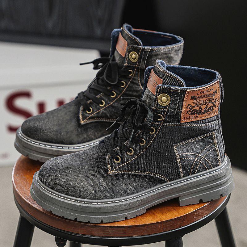 

Мужская обувь большого размера 48 2025 новая обувь средней высоты джинсовая повседневная универсальная рабочая обувь ботинки Мартин 39 чёрный