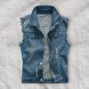 Men Vest Coat Ripped Sleeveless Plus Size Single-breasted Pockets Solid Color Lapel Hip Hop Streetwear Soft Cardigan Denim Waistcoat Men Summer