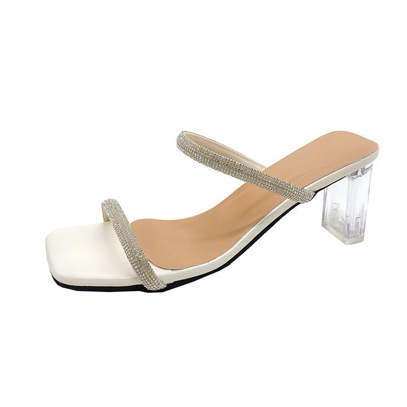 

Лето 2025 года, новый стиль, однотонные женские тапочки большого размера с толстым каблуком и квадратной головкой 42 бежевый