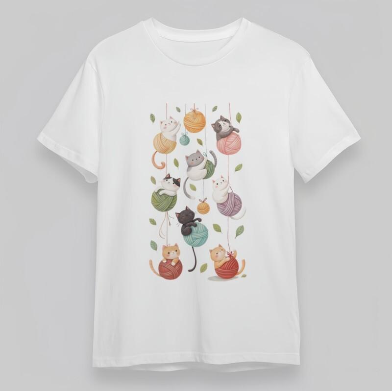 

Women s Plus Size Classic T-Shirt Colorful Yarn Ball Cats Cartoon Print Tee USA 4XL