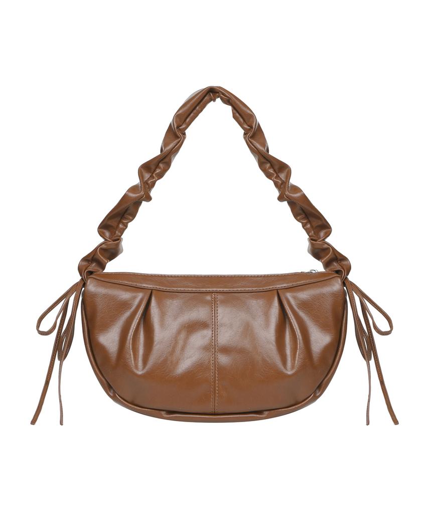 Nick&Nicole Crystal Shirring Ribbon Round Bag_Brown