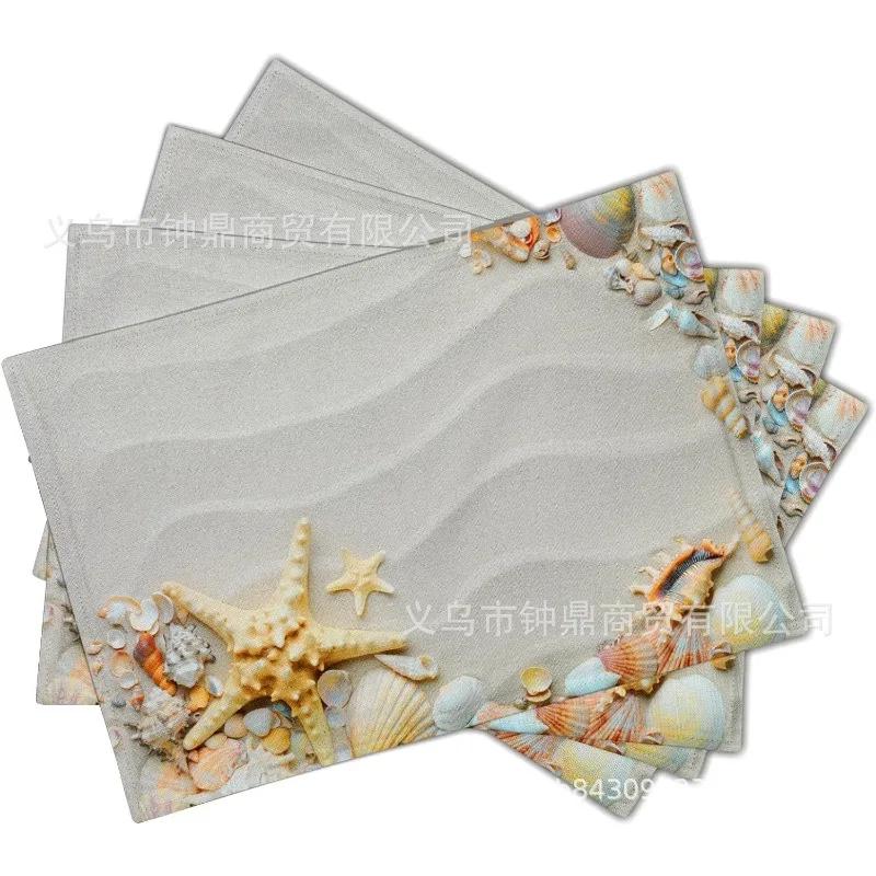 1PC Hot Summer Beach Placemats Starfish Beach Theme Ocean Shell Printing Dust-proof and Heat-insulating Summer Placemats