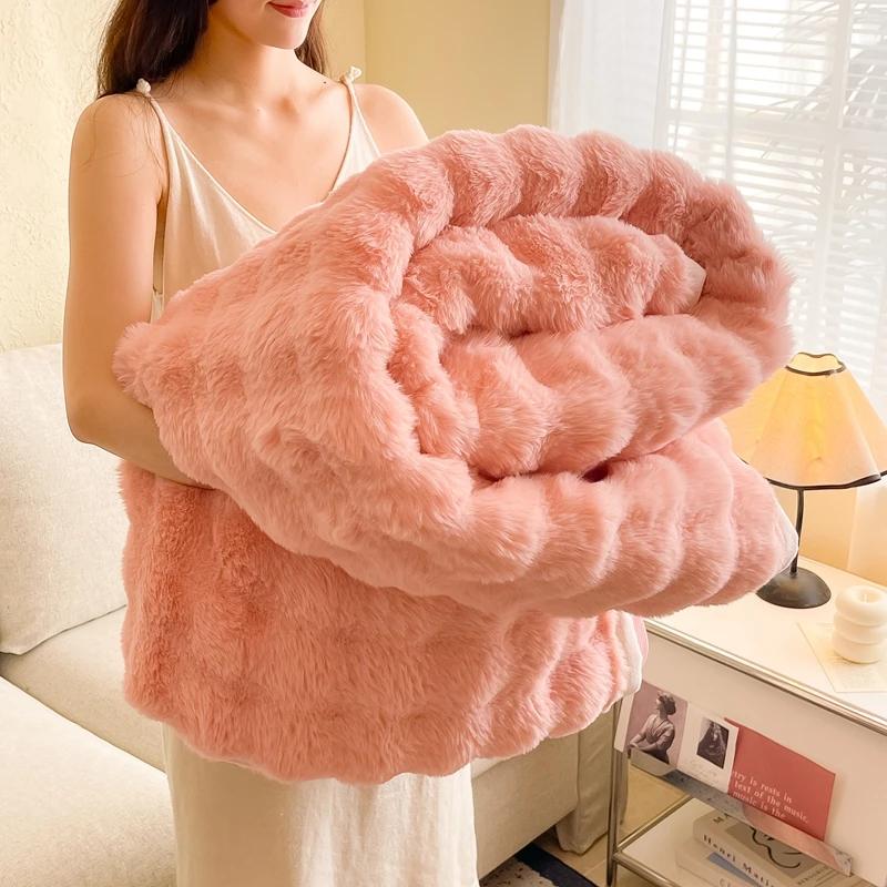 

Luxury Premium Imitating Rabbit Fur Blanket Double-sided Plush Thickened Multifunctional Air Conditioning Blanket Nap Blanket 100x150cm 1pc