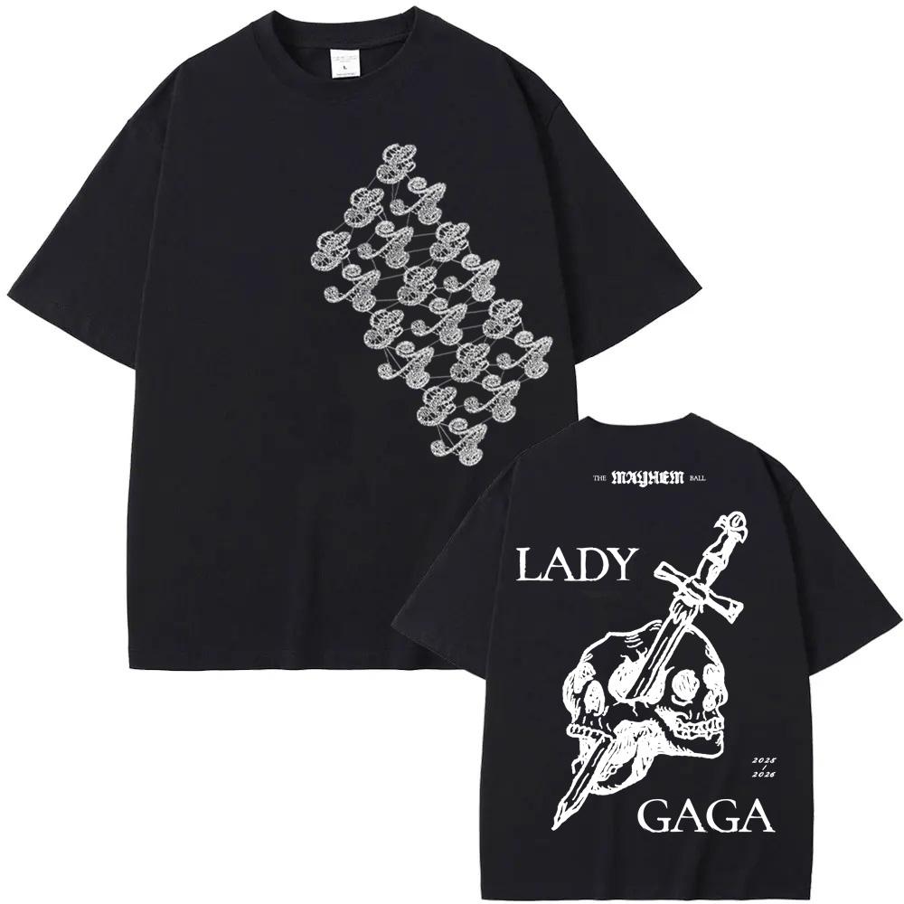 Skull T-Shirt 2025 NEW Summer Lady Gaga 's Same Style Tee-shirt High Quality 100%Cotton Round Neck Graphic Printing Camisetas