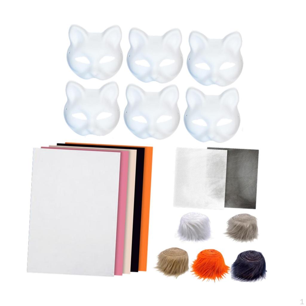 6x Cat Mask Kit Blank Party Favors Cosplay White Animal Face for Festival