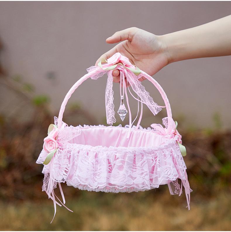 European Style Milky White Flower Girl Basket for Weddings
