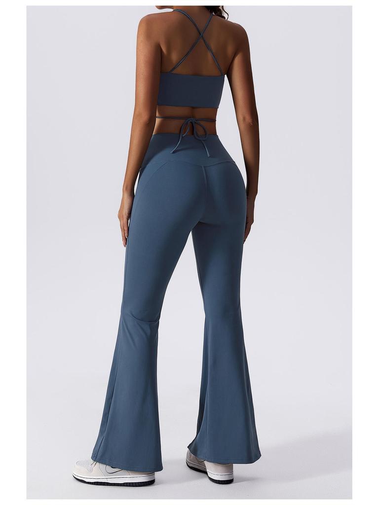 Cross-Border Sexy Deep V Yoga Top & High Waist Flare Pants Set for Women
