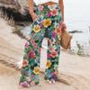 Women's Summer Elastic Waist Floral Printed Cotton And Linen Loose Pants