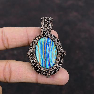 Rainbow Calsilica Gemstone Pendant Copper Wire Wrapped Pendant Elegant Jewelry Handmade Brand New Pendant Copper Jewelry Gift For Engagement