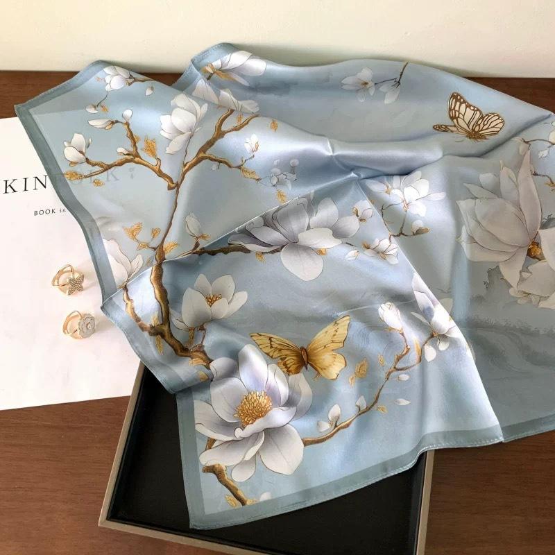 New 100% Natural Silk Scarf Square Female Fashion Pashmina Bufanda Folral Women Shawl Wraps Bandana Scarves Foulard Echarpe