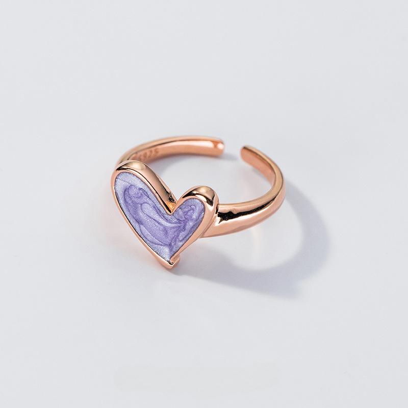 

Кольцо Love Ring с красочными каплями масла, нишевый дизайн, простая индивидуальность, модное кольцо с открытым индексом в форме сердца Opening adjustable