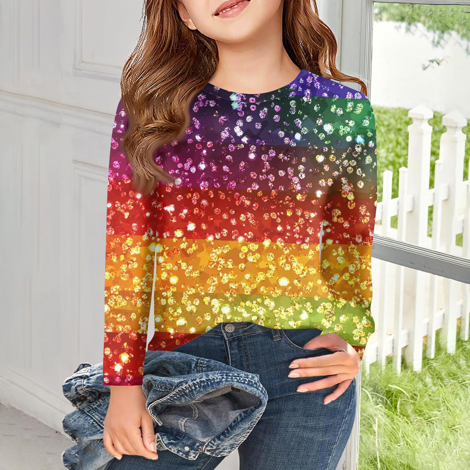 

Дівчачі футболки з довгим рукавом Дитячі осінні топи Круглий виріз З принтом Базові футболки 120