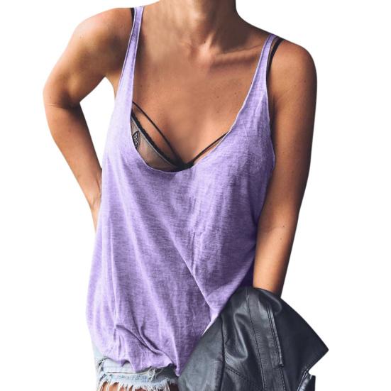 Kadın Rahat Düz Renk Kolsuz Dekolte Boyun Tank Top Gevşek Pamuk Yelek