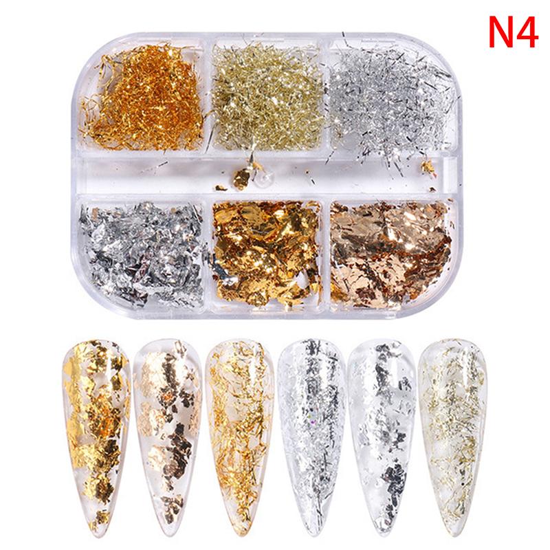 1 Box Of 6 Grids 3D Mini Round Nail Sequin Kawaii Korean Black Dot Nail Art Flake Y2K Golden Silvery Shinny Charms Accessories