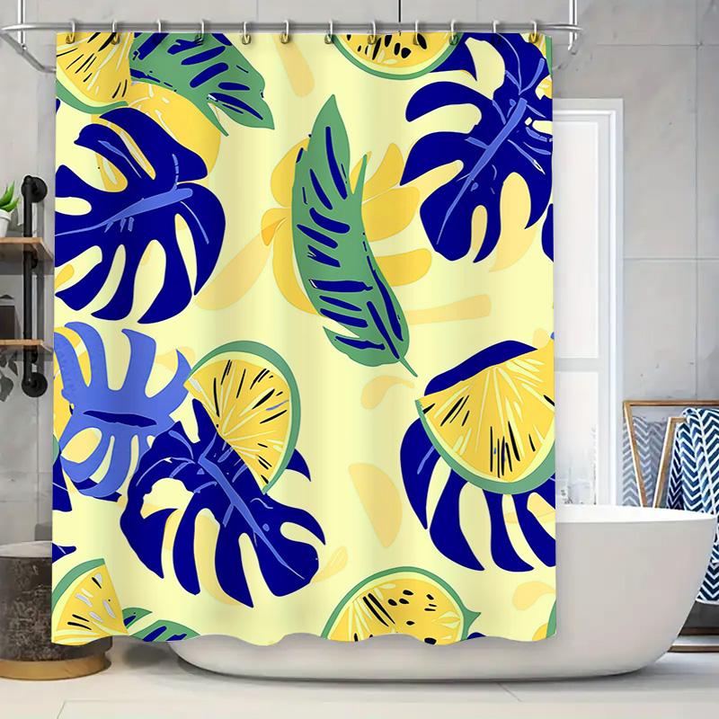 Blue Green Lemon Floral Shower Curtain Decorative Bath Liner Waterproof Polyester Bathroom Accessories 90x180cm