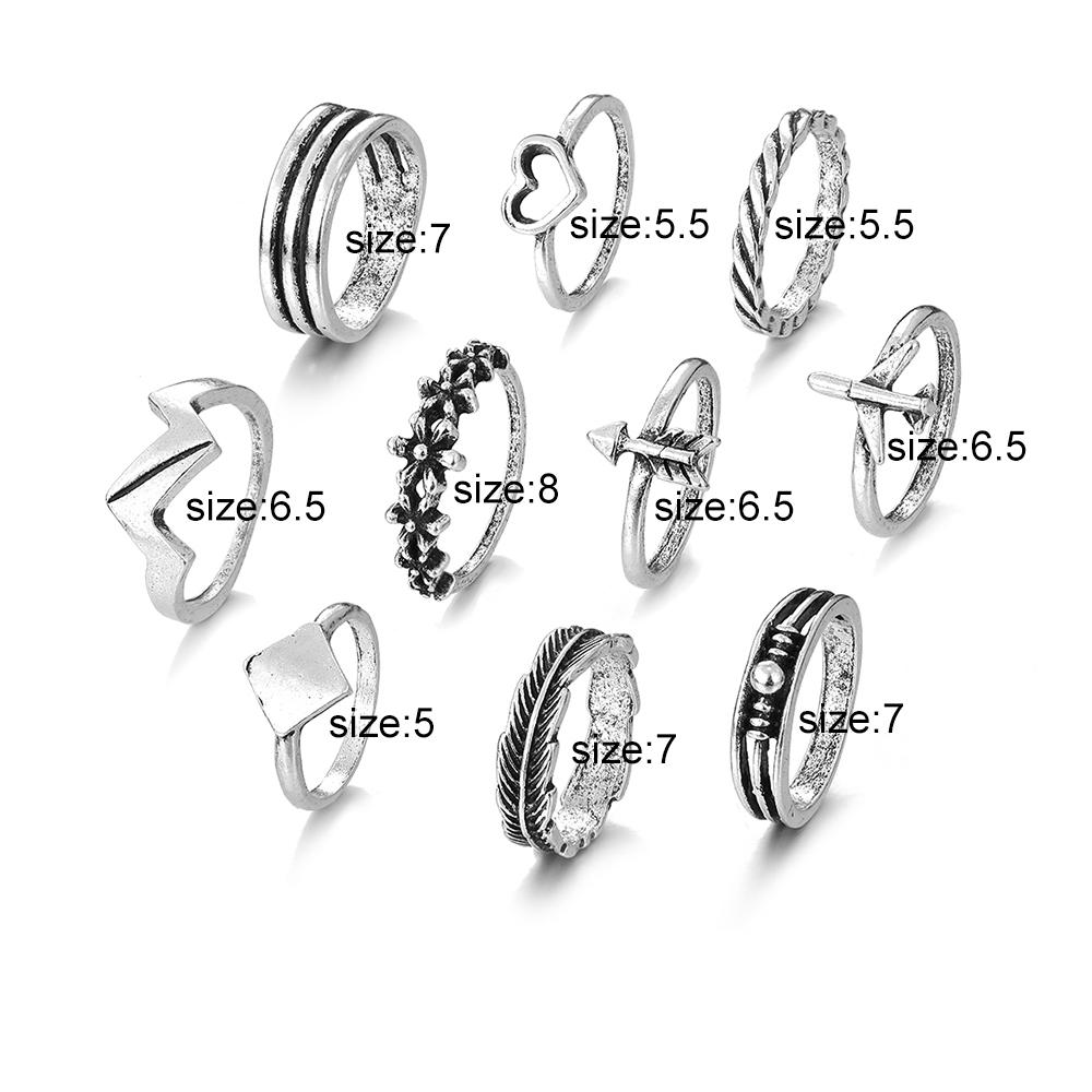 Ensemble de 10 bagues créatives Amour Avion Flèche Rétro Punk pour Femmes Bijoux Tendance