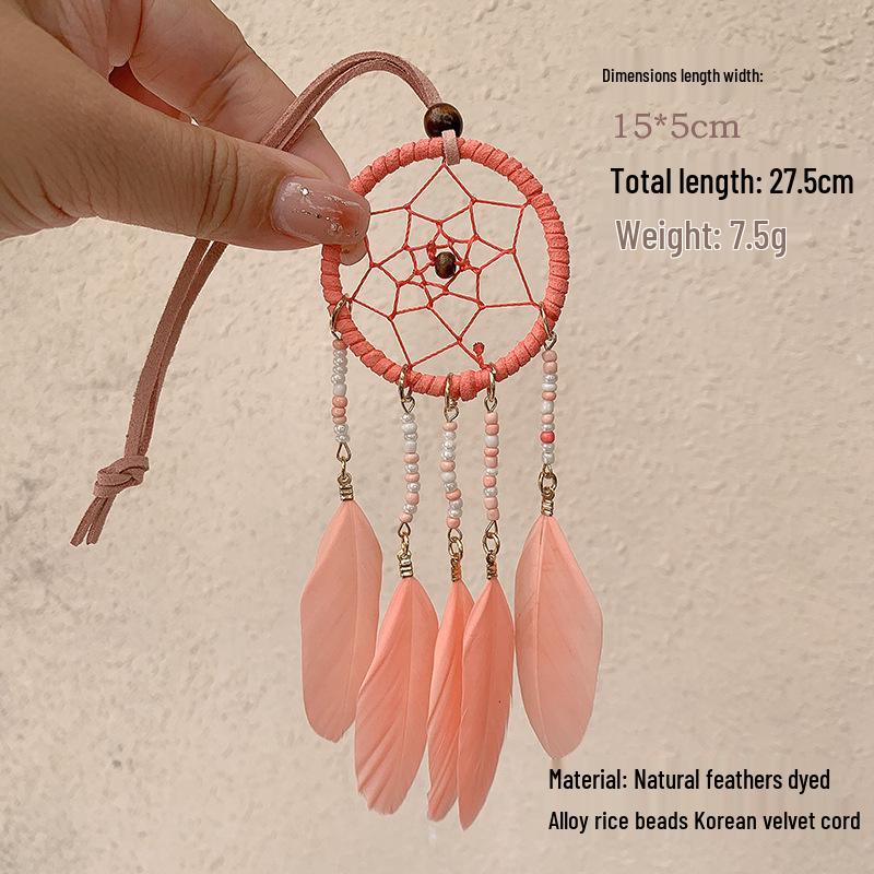 Bohemian Dream Catcher Wind Chime Pendant with Rice Beads - 5cm Wide, Southeast Asian Ethnic Style for Car Decoration.