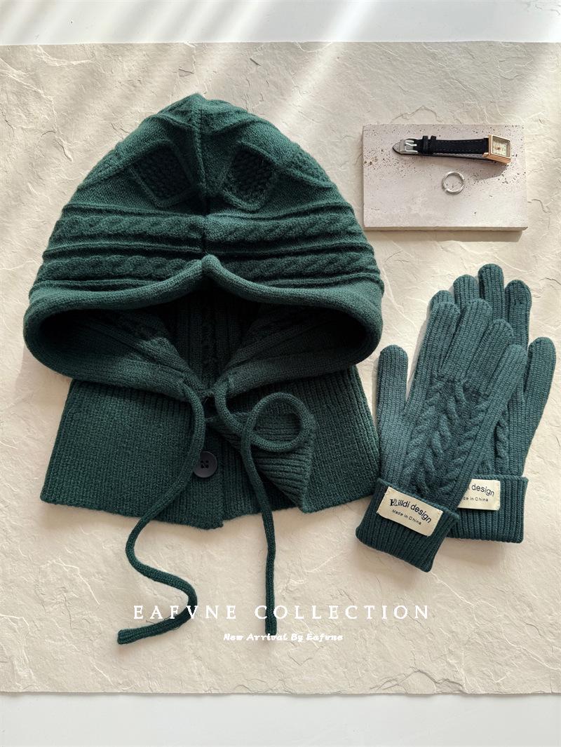 

Корейский стиль Женская шерстяная шапка-балаклава и витые перчатки комплект на осень/зиму