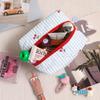 Plaid Bow Makeup Bag, Quilted Cherry Cosmetic Pouch, Student Lightweight Storage, Portable And Multifunctional