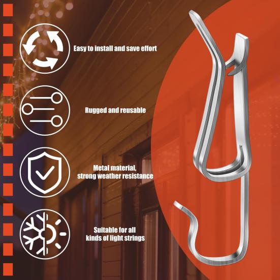 30Pcs Christmas Light Clips Metal Gutter Hooks Strong Load-bearing Weatherproof