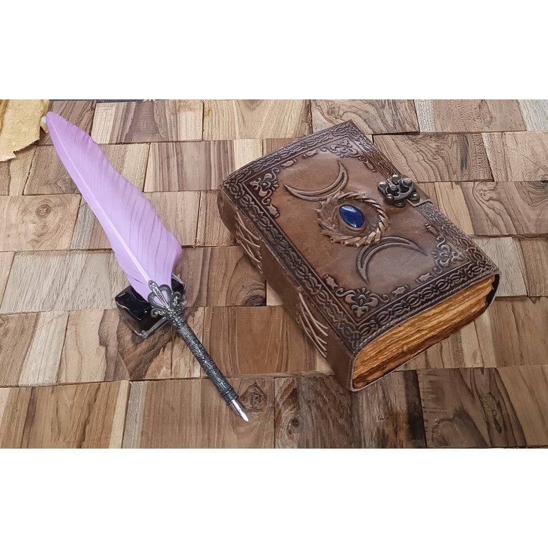 Triple Moon Lapis Leather Journal: Antique Spell Book Grimoire