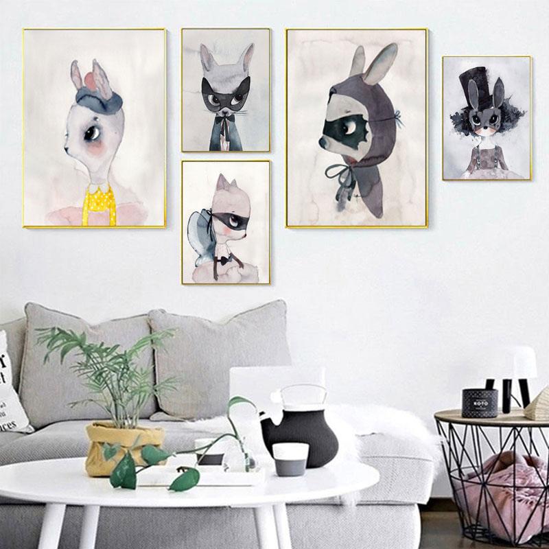 Moderne Nordic Kaninchen Mädchen Engel Wand Kunst Cartoon Leinwand Malerei Spray Farbe Kunst Poster Kinder Baby Kinderzimmer Wandmalereien