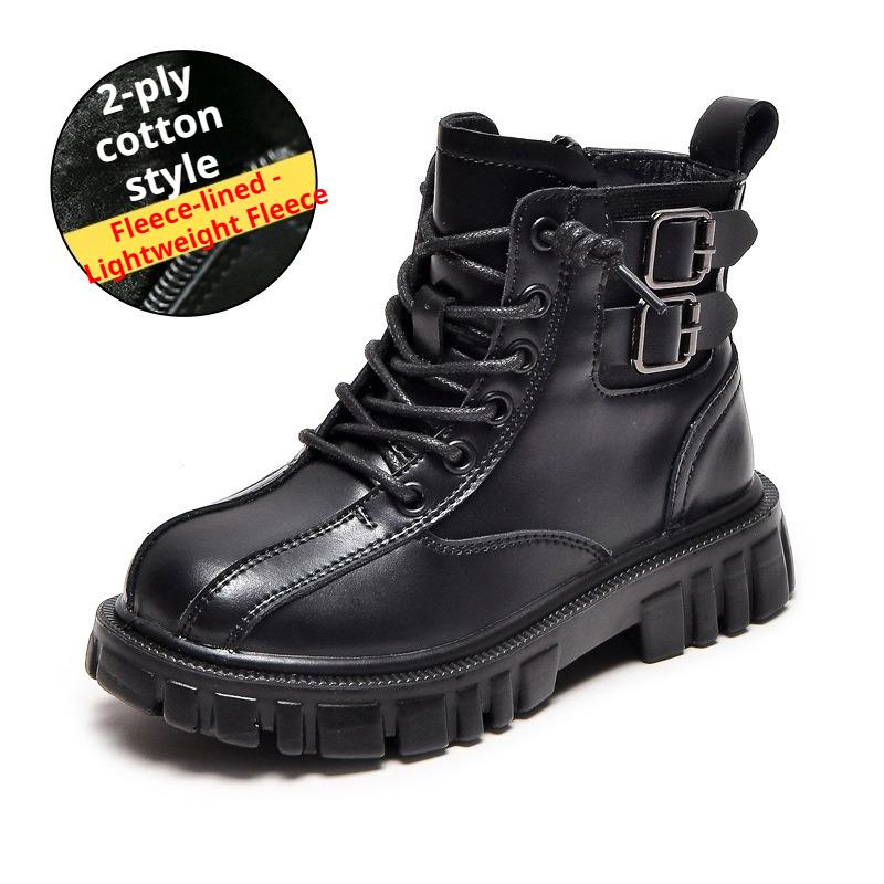 Boys' Fleece Cotton Boots Children's Non-slip British Style Cowhide Ankle Boots