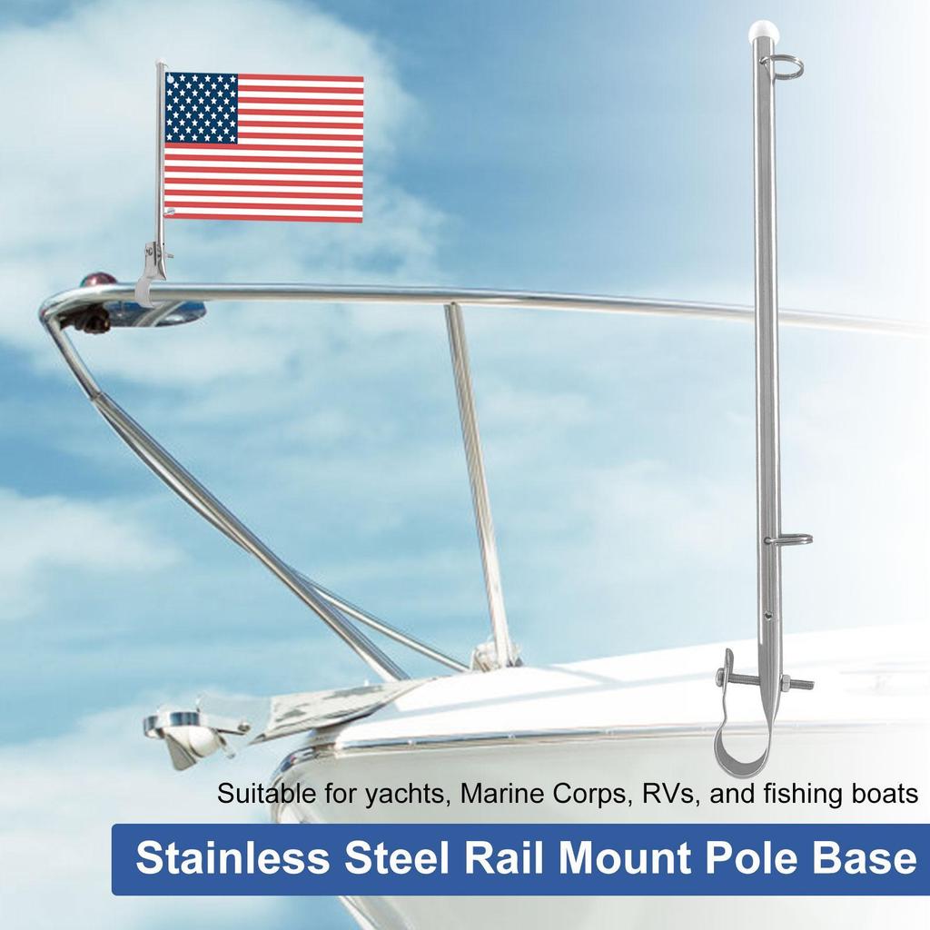 Flag Pole Holder For RV 304 Stainless Steel Banner Pole Mount Yacht Flag Holder Boat Accessories For Marines Yacht RV Pontoon