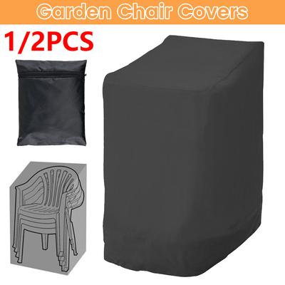 1/2Pcs Stackable Patio Chair Cover Waterproof Outdoor Garden Furniture Protector Cover with Drawstring Dustproof Chair Organizer