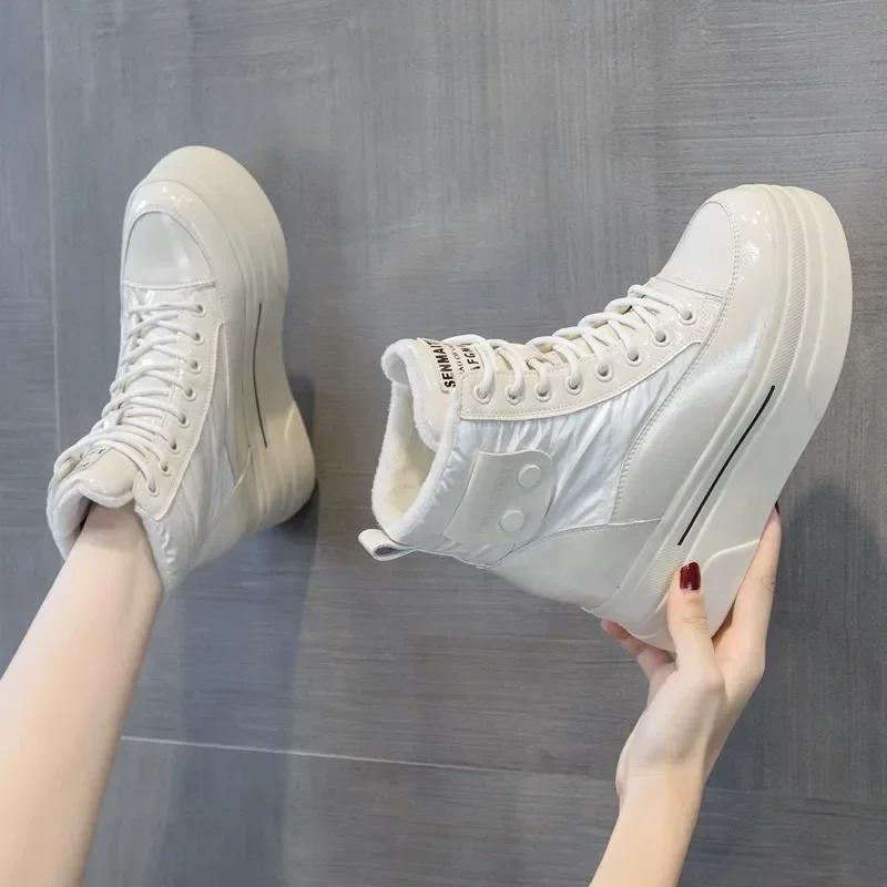 Fashion Women's Snow Boots Chunky High Platform with Laces White Lace-up Shoes for Woman Round Toe Boot Female Sale Plus Warm Comfrtable