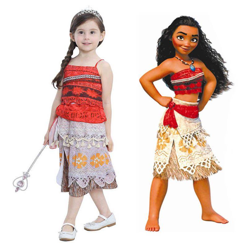 Princess Moana Cosplay Costume Set For Little Girls With Hawaiian Style Features