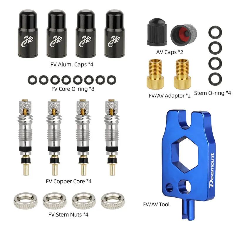 Brass Presta Valve Core Set W/ Aluminum Remover N Rubber O-ring Optional MTB Road Bike Tubeless Tire Replacements Parts