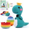 Handgestricktes Strickset mit Nadeln für Anfänger – DIY Häkel-Dinosaurier-Plüschtier für Kinder und Erwachsene