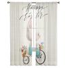 Happy Easter Curtains Bedroom Living Room Festival Decor Flower Bicycle Cartoon Rabbit Tulle Curtain Window Drapes Light Filtering Polyester Ideal For
