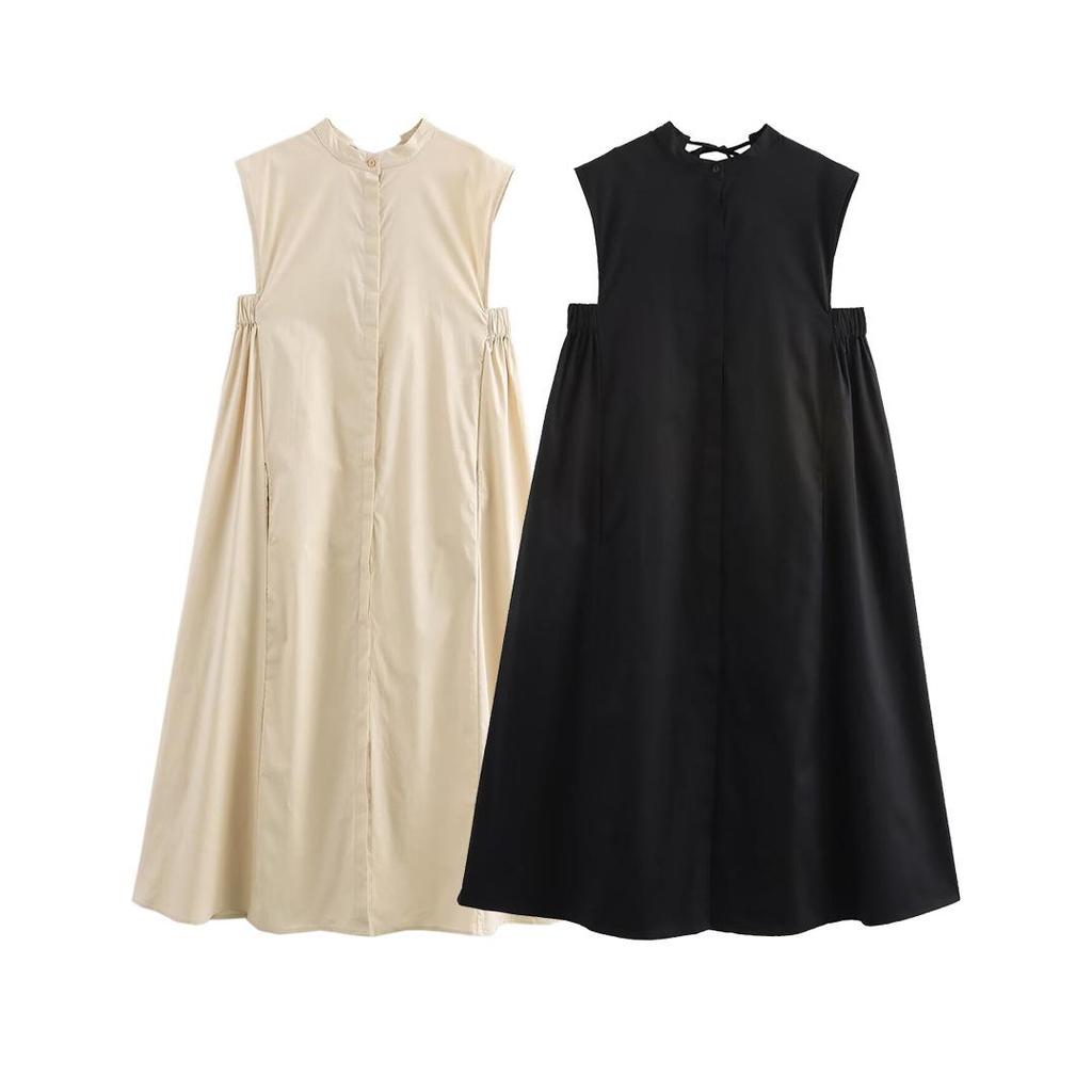 2024 Winter European & American Style Loose Midi Cotton Dress for Women