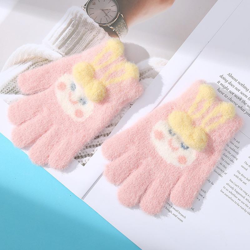 Cute Children's Wool Knitted Warm Gloves Winter Cold Protection Thickened Five Fingers Go To School Writing Play Snow Cycling