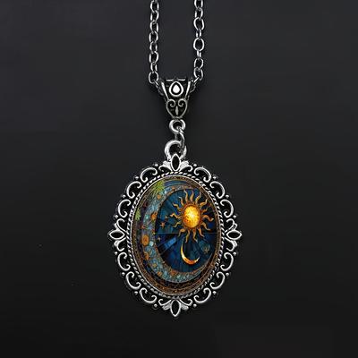 Pendant Charming Sun and Moon, Pattern, Vintage Romantic Jewelry Necklace