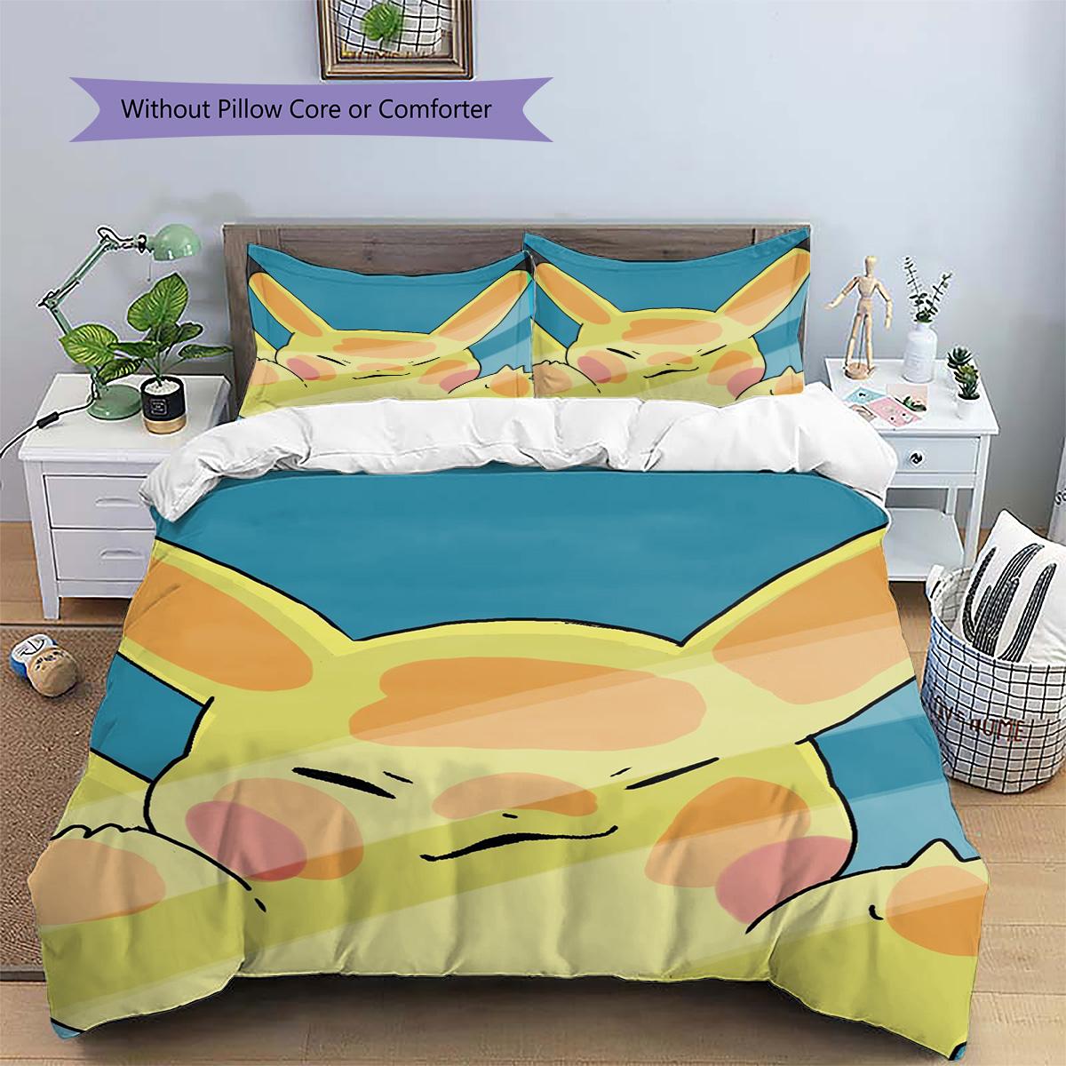 

Pikachu Patterned Pillowcase & Duvet Cover Set Hot Sale Bedding for Bedroom Decor Special Gift for Anime Lovers.-TING 135x200cm