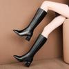 Comemore Leather Women's Knee High Boots Fur Brown Pointed Toe Chic Elegant 2024 Shoes for Woman Long Winter Footwear 40